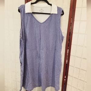 Size 3XP Blue and White Gingham Dress with Collar and VNeck. T byTalbots